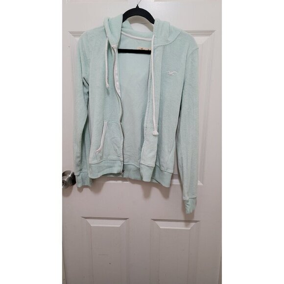 Hollister Mint Green Zip-Up Hoodie With Pockets Towel Material Size M - Picture 4 of 9